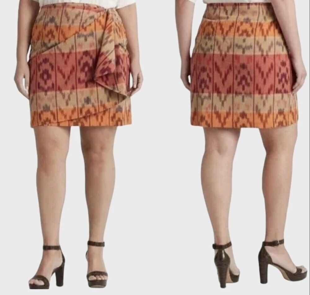 Lauren Ralph Lauren Women's Geo-Motif Cotton Linen Wrap Skirt Western Fall Sz 16